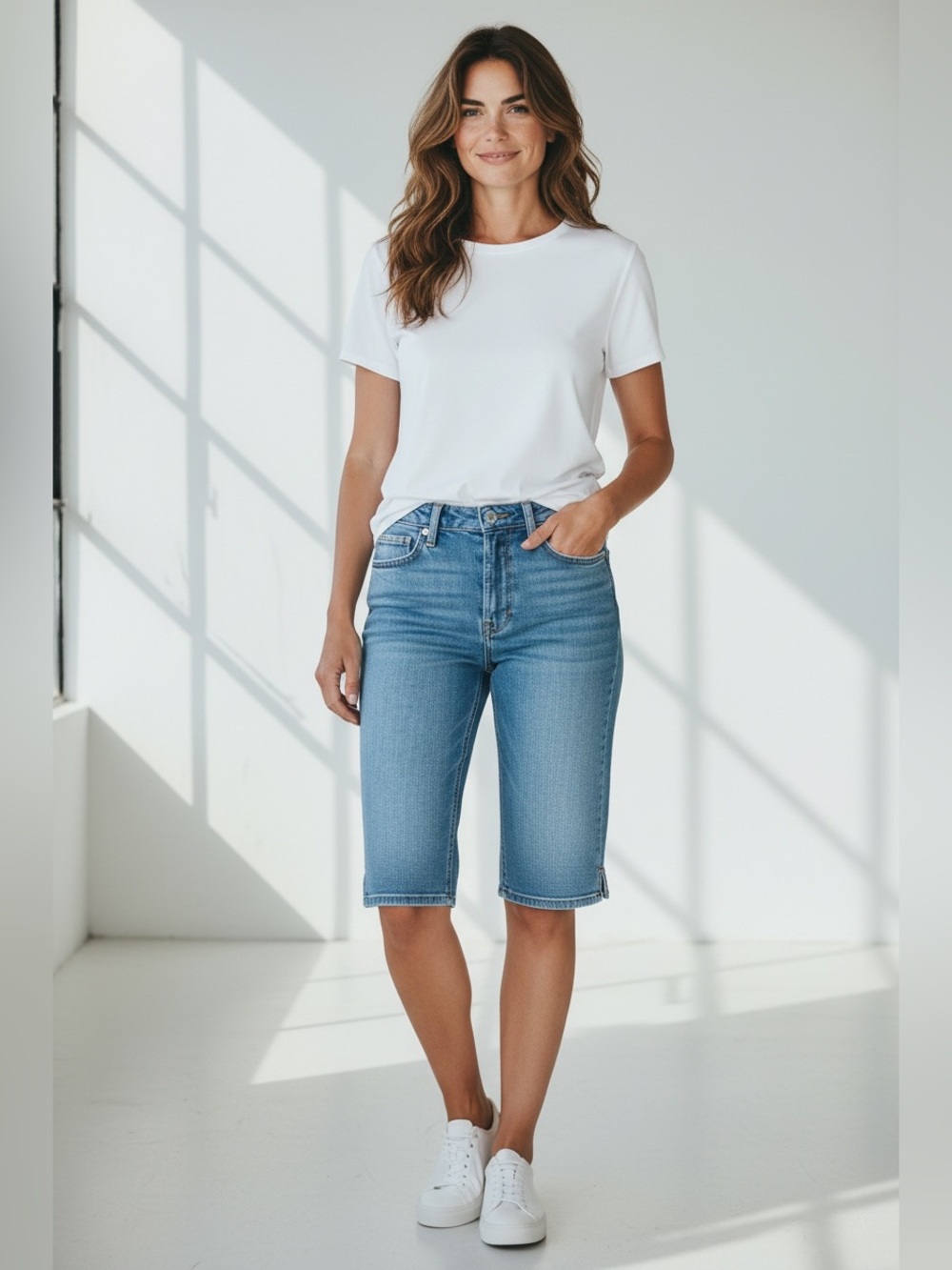 NYDJ•Light Wash Denim Mid Rise Bermuda Shorts